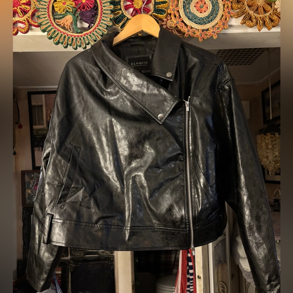 Eloquii Distressed Faux Leather Motorcycle Jacket Size 14/16